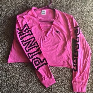 PINK CUT OFF CROP TOP LONG SLEEVE SIZE SMALL